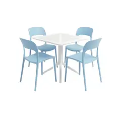 SIMET - Pack de Comedor / Mesa TORONTO BLANCO + 4 sillas LISBOA CELESTE BEBE