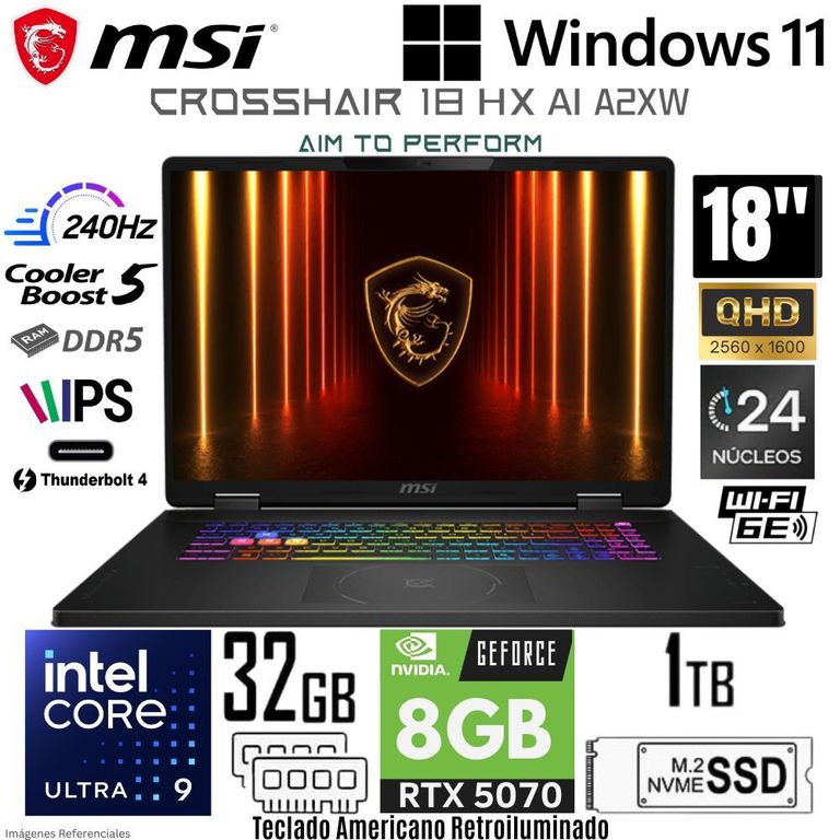 Laptop Crosshair 18 HX AI Intel Core Ultra 9 275HX 32GB RAM 1TB SSD RTX 5070-8GB 18" QHD 240Hz