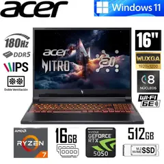 ACER - Laptop Gamer Nitro V16 AI 16" 180Hz AMD Ryzen 5 240 16GB RAM 512GB SSD NVIDIA RTX 5050 8GB