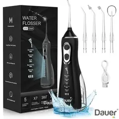DAUER - Irrigador Bucal Profesional Premium Portátil Inalambrico Limpieza Dental 5 Modos + 4 Boquillas