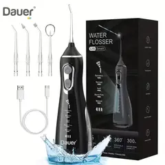 DAUER - Irrigador Bucal PRO IPX7 Inalámbrico Portatil Limpieza Dental + 5 Modos + 4 Boquillas