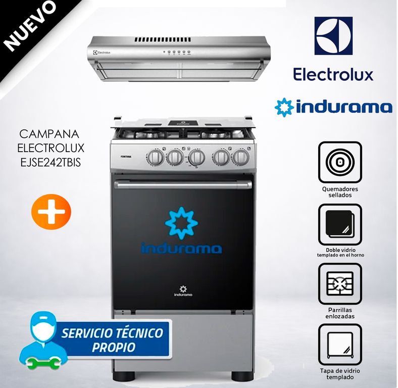 Cocina a Gas Fontana de 4 Hornillas - EXTRACTOR EJSE242TBIS