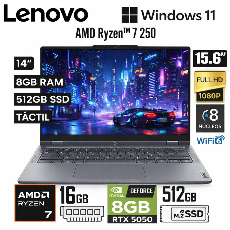 Laptop LOQ 15AHP10 AMD Ryzen 7 250 16GB RAM 512GB SSD RTX 5050-8GB 15.6" FHD 144HZ 83JG007VLM