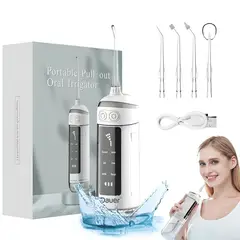 DAUER - Irrigador Bucal Pro de Bolsillo 6 Modos + 4 Boquillas, Limpieza Profunda y Pantalla Led