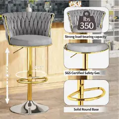 GENERICO - Sillas de Bar de Terciopelo Giratoria Ajustable con Respaldo y Reposapiés Gris