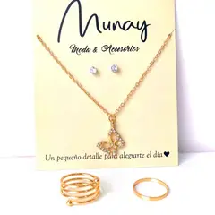 GENERICO - Collar, aretes y 2 anillos - Beauty two