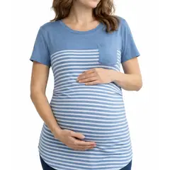 GENERICO - Polo a Rayas Con Bolsillo De Lactancia Maternidad Básico De Algodón