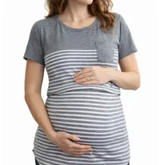 GENERICO - Polo a Rayas Con Bolsillo De Lactancia Maternidad Básico De Algodón