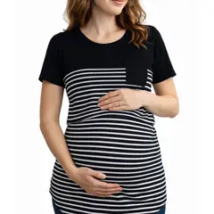 GENERICO - Polo a Rayas Con Bolsillo De Lactancia Maternidad Básico De Algodón