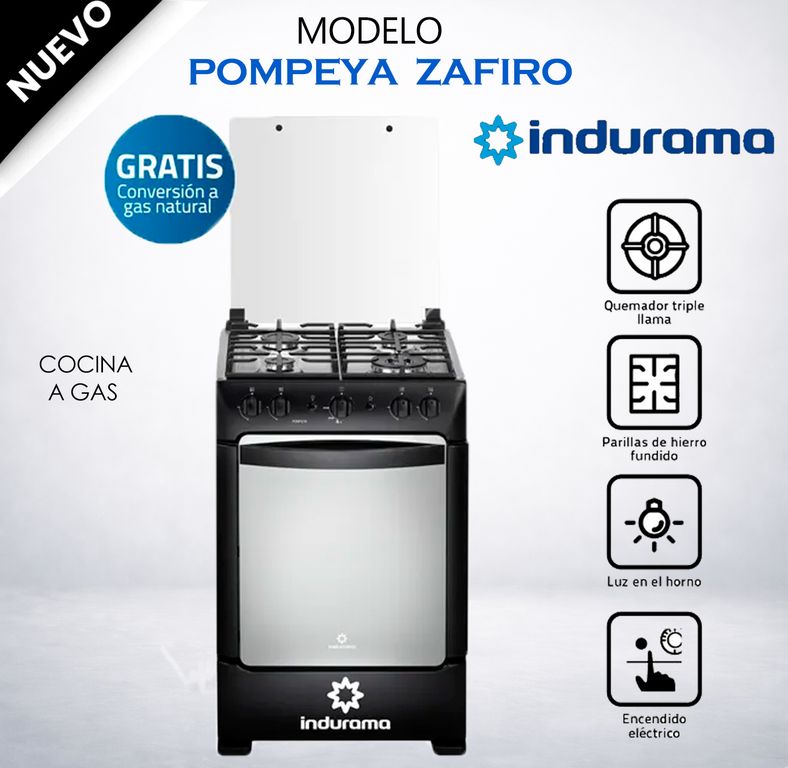 Cocina a Gas 4 Quemadores POMPEYA Negro