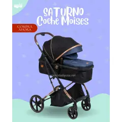 GENERICO - COCHE MOISES PARA BEBÉ - SATURNO- COLOR NEGRO CON AZUL - PREMIUM