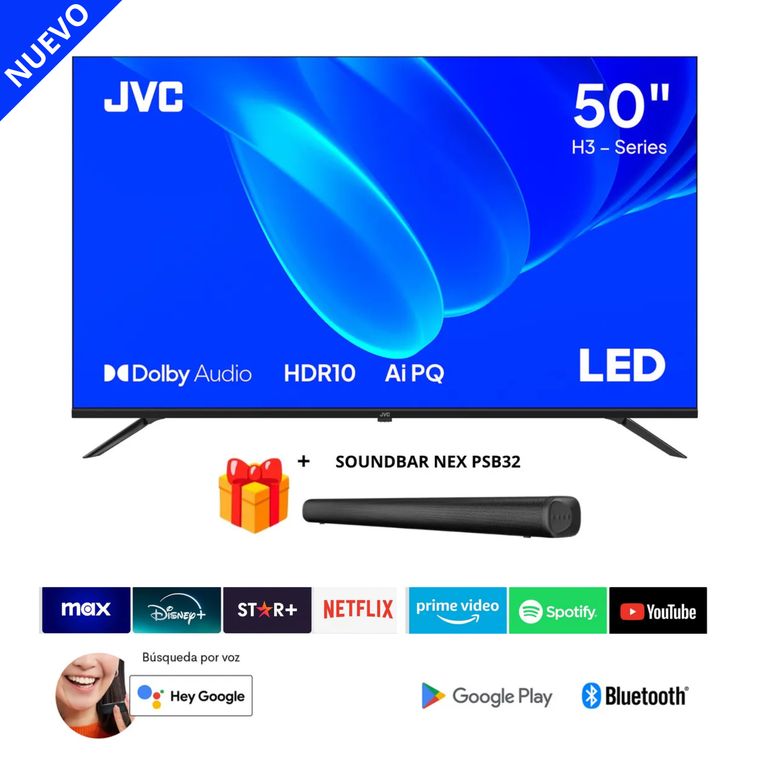 Televisor Jvc 50 Uhd Google Tv Smart Tv + Soundbar Nex