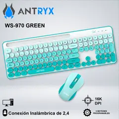 ANTRYX - TECLADO GAMER WS970 GREEN Y MOUSE ERGONOMICO