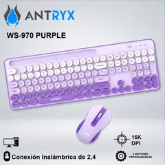 ANTRYX - TECLADO GAMER WS970 PURPLE Y MOUSE ERGONOMICO