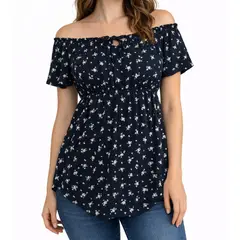 GENERICO - Blusa Femenina Floral Con Hombros Descubiertos Y Corte Suelto