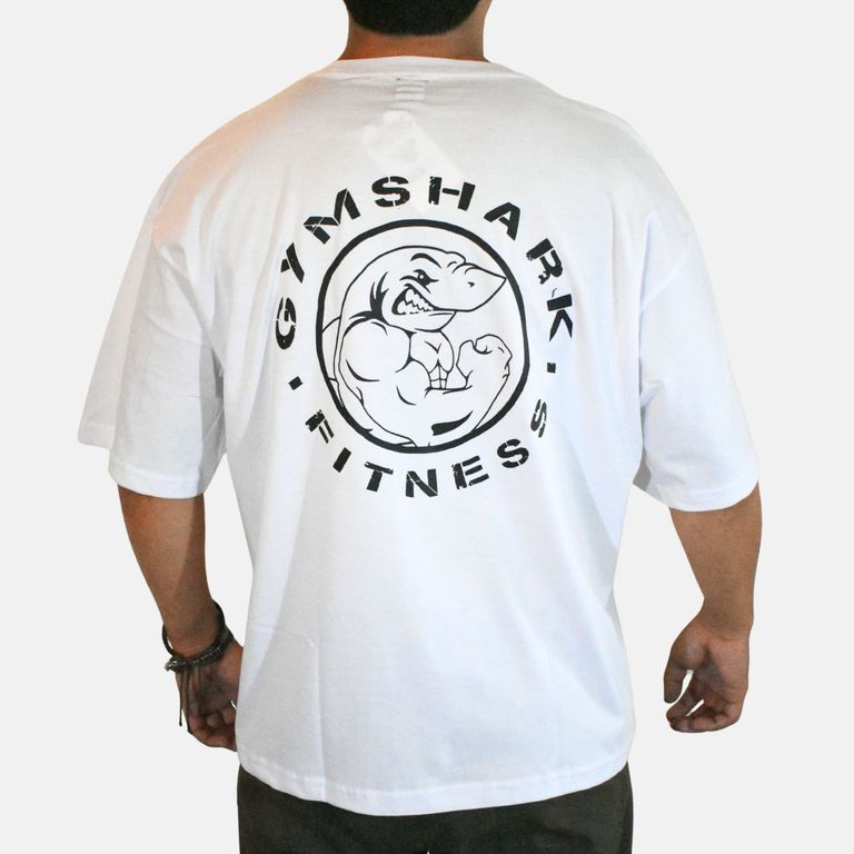 Polo Hombre Boxy Fit 100% Algodón Gym Shark Blanco