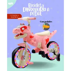 GENERICO - BICICLETA DINOSAURIO A PEDAL PARA NIÑA - COLOR ROSADOPREMIUM