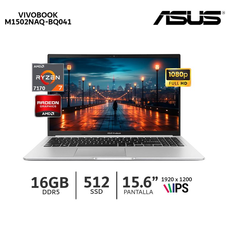 Laptop Vivobook 15 M1502NAQ-BQ041 Amd Ryzen 7-170 Ram 16Gb Ssd 512Gb/15,6 Fhd 90NB1842-M00220
