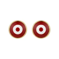 GENERICO - Aretes Pegados Mujer Ojo Turco Rojo Protector Regalo Acero Dorado