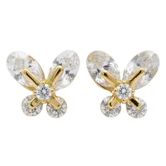 GENERICO - Aretes Pegados Niña Mariposa Blanca Regalo Acero Dorado
