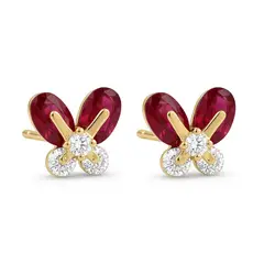 GENERICO - Aretes Pegados Niña Mariposa Roja Regalo Acero Dorado