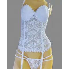 GENERICO - Corses Lenceria de Encaje DEALCOBA HILO Portaligas y 2 Ligas pierna / Blanco / 36B