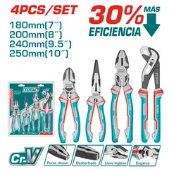 TOTAL TOOLS - Set Juego De Alicates 4 und Industrial Cromo Vanadium TOTAL THT2K0498
