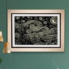 MOON - Cuadro la noche estrellada con detalles que brillan en la oscuridad