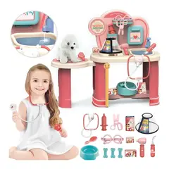 GENERICO - Set Estación de Veterinaria para Niños 2 en 1 con Accesorios y Perrito Peluche