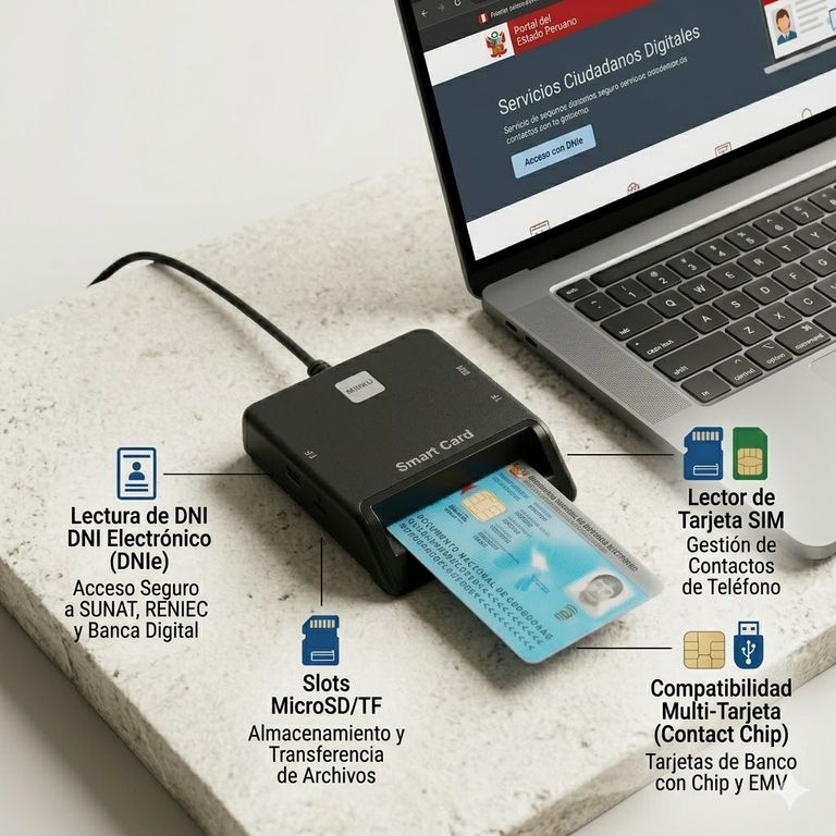 Lector DNI Electrónico para Firma Digital - Trámites RENIEC, SUNAT y Banco de la Nación