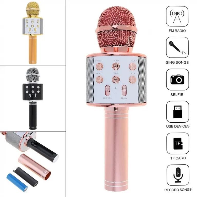 Micrófono Karaoke Portátil con Altavoz Bluetooth - Grabador de Voz y Efectos Remix