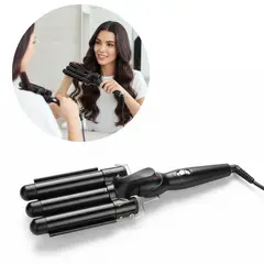 GENERICO - Rizador Profesional Ondulador de 3 Barriles para Cabello - Negro