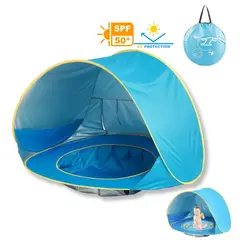 GENERICO - Carpa de Playa para Bebé con Protección Solar y Piscina de Agua Integrada - Celeste