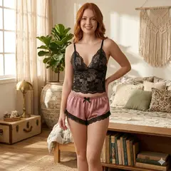GENERICO - Pijama Set 2 Piezas (Bralet Encaje y Short Satín) - NUE BY BODY