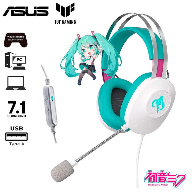 Audifono TUF Gaming H1 GEN II x Hatsune Miku sonido envolvente virtual 7.1