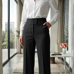GENERICO - Pantalón de Mujer Palazo de Lino Puro Negro
