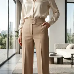 JACKMAN - Pantalón de Mujer Palazo de Lino Puro Beige Cód 809