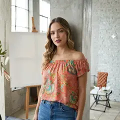 GENERICO - Blusa Rumbera Manga Corta Rojo