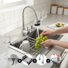 RINOX - COMBO 5 en 1 Lavadero Cuadrado 45x45 Inoxidable con Grifo mezcladora y Accesorios Completo