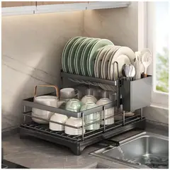 INSPIRA MARKET - Escurridor de Platos de 2 Niveles con Porta Cubiertos