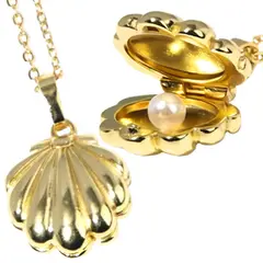 GENERICO - Collar Concha De Mar Perla color Oro 50cm Min + Estuche