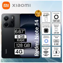 XIAOMI - Celular Redmi Note 14 6GB RAM 128GB 6.67" Pulg. HyperOS - Midnight Black