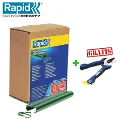 RAPID - Grapa Mallera Galvanizada VR22 Verde Caja x 1600 Grapas + Regalo Tenaza Aplicadora FP20