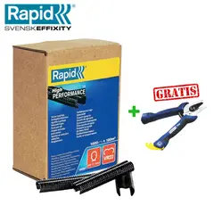 RAPID - Grapa Mallera Galvanizada VR22 Negro Caja x 1600 Grapas + Regalo Tenaza Aplicadora FP20