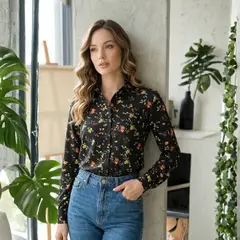 GENERICO - Blusa Manga Larga Estampado Negro