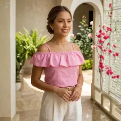 GENERICO - Blusa Bordada con Bobos Rosa