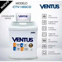 VENTUS - Congeladora Tapa Vidrio 160lts - CTV-160CD