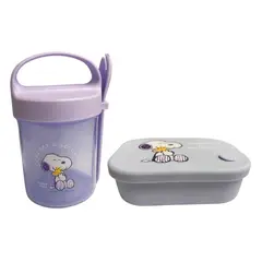SNOOPY - Pack Escolar Taper con Cuchara Lila 560ml + Taper Silicona 770ml