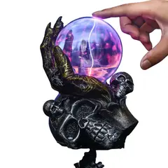 GENERICO - Lámpara de plasma bola de cristal con pedestal de cráneo y mano