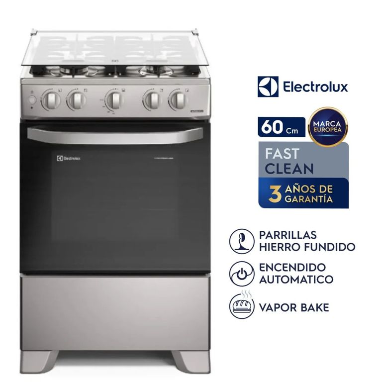 Cocina 4 Quemadores Efficient VaporBake y Parrilla Hierro Fundido Silver FE4ISR
